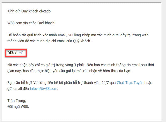 Email gửi mã xác thực