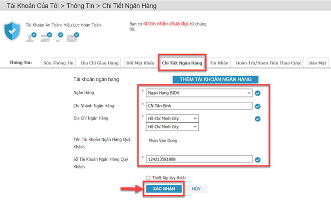 Thêm thông tin tài khoản ngân hàng
