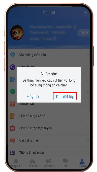 cài đặt mật khẩu rút tiền 2