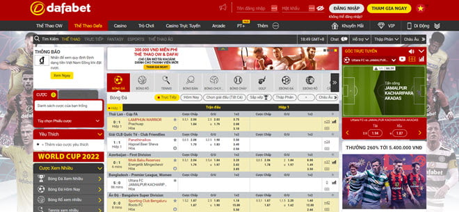 Giao diện Dafabet trên máy tính